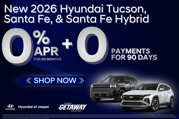 Get 0% APR + 0 Payments for 90 days on 2026 Hyundai models