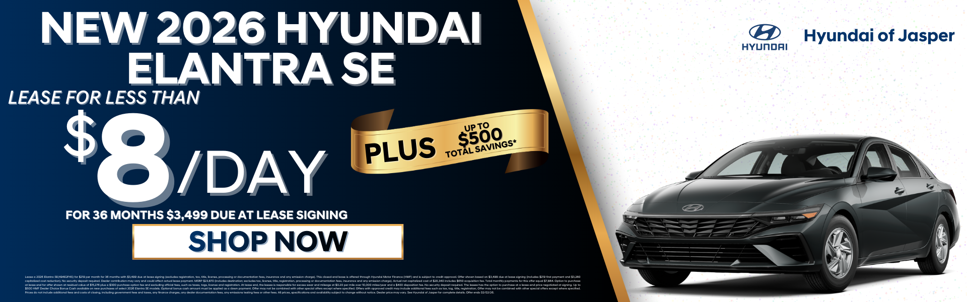 Lease a new Elantra for less than $8/day + savings